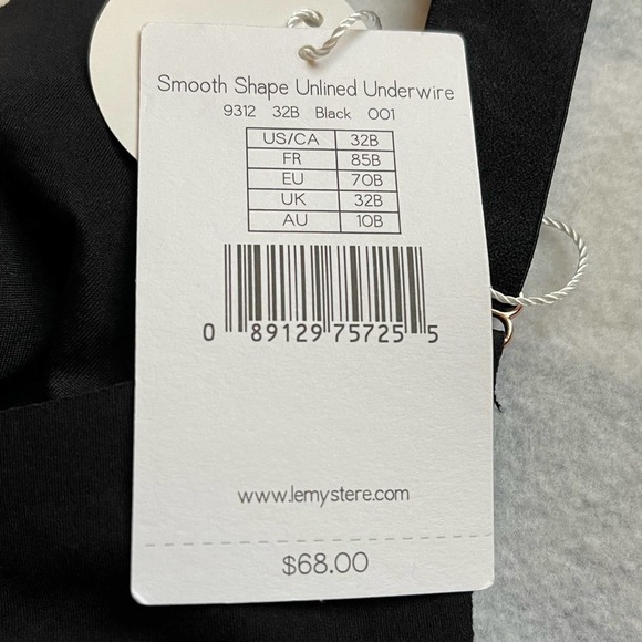 Le Mystere Smooth Shape Underwire Free Bra Black Women's Size 32B NWT - Picture 8 of 10